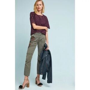 Anthropologie The Wanderer Green Beaded Cargo Utility Pants